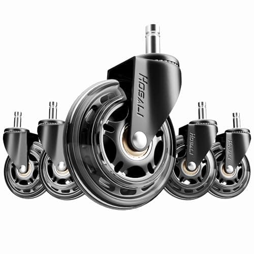 HOSALI 3 Inch Office Chair Wheels - Rubber Chair Casters Replacement, Heavy-Duty Computer Gaming Desk Caster Wheel Smooth & Safe Rolling for All Floors Including Hardwood and Carpet, Set of 5 - Image 1