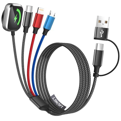Cruise Essentials 4 in 2 Charging Cable for iWatch Charger/iPhone 17/Lightning/Micro, Travel Multi Charging Cable Cord Compatible for iWatch Ultra/SE/10-1, iPhone16-6, Android, Car Accessories - Image 1