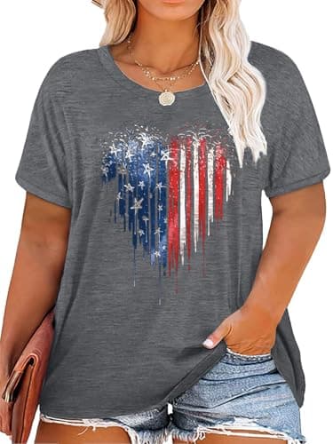 HDLTE American Flag Shirt for Women Plus Size 4th of July T-Shirts 250 Anniversary USA Shirt Patriotic Tees Tops - Image 1