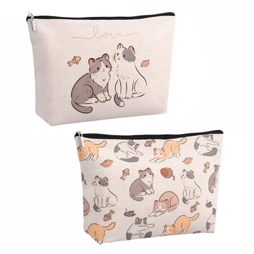 WSICSE 2 Pcs Cat Makeup Bags for Cat Lover Gifts, Cute Cat Toiletry Bag for Women Girl, Large Capacity Zipper Pencil Case for Travel Cash Pen Cosmetics - Image 1