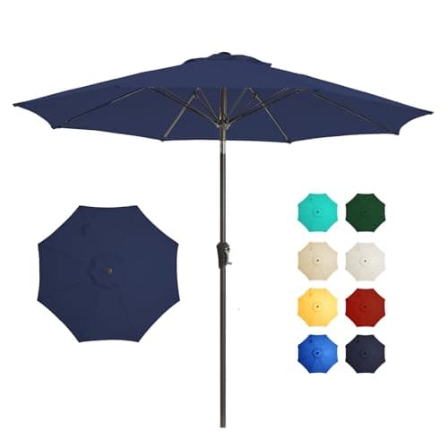 Tioline 9FT Outdoor Patio Umbrella Outdoor pool Umbrella with Push Button Tilt and Crank, Market Umbrella 8 Sturdy Ribs UV Protection for Garden, Deck, Backyard (navy) - Image 1