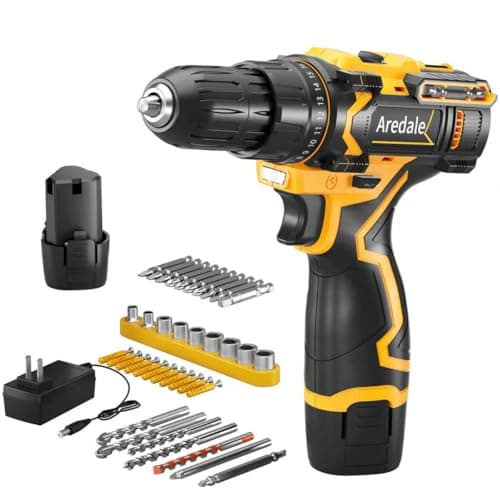 Aredale Cordless Drill Set, 12V Power Drill Driver with 2 Battery and Charger & Toolbox, 3/8" Keyless Chuck, 2 Variable Speed, 25+1 Torque Setting with LED for Home DIY