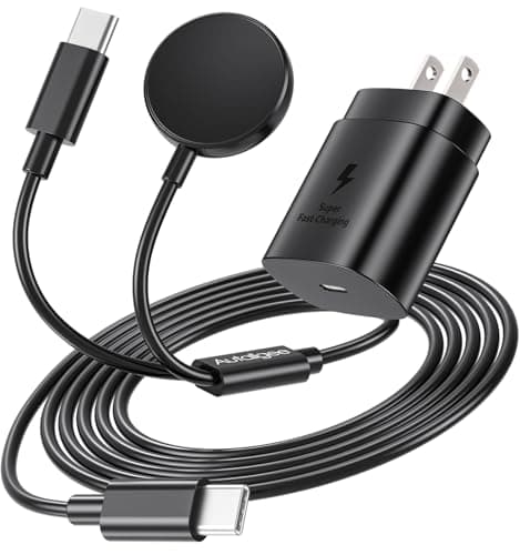 2 in 1 for Samsung Watch Charger, 25W USB C Fast Charger Compatible with Galaxy Watch 8/8 Classic/Ultra/7/6/6 Classic/5 Pro/5/4/4 classic/3/Active2/FE & Galaxy S26/S25/S24/S23/S22/21 & for iPhone 17 - Image 1