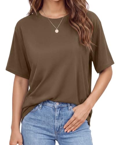 Stelle T Shirts for Women Crew Neck Short Sleeve Summer Tops Loose Fit Soft Basic Tee Shirt Mocha Medium - Image 1