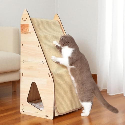 FIVLOCCEN Enhanced Wood-Framed Cat Scratching Post: Large Sisal Cat Scratcher, Integrated Scratch Post Pad Condo Tunnel House. All-in-One Space Saver for Multi-Cat & Budget-Friendly Homes (32in) - Image 1