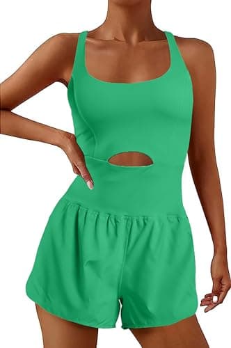 YOAKUKA Womens Workout Rompers Running Outfits Padded Bra Tennis Exercise Jumpsuits Gym Clothes - Image 1