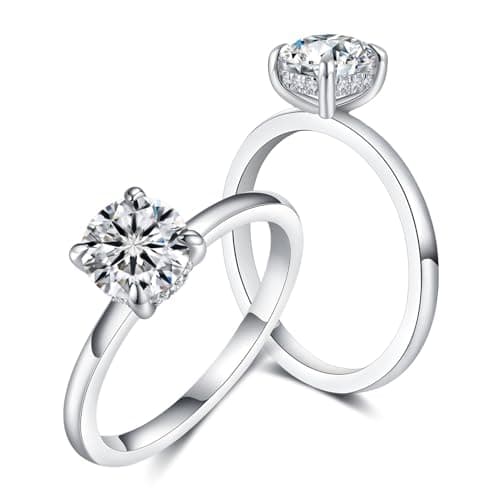 IMOLOVE Moissanite Engagement Ring for Women, 1CT Round Cut Hidden Halo Bridal Ring with D Color VVS1 Stone, 18K White Gold Plated Sterling Silver Size 9 - Image 1