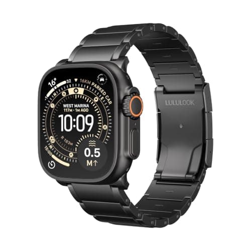 LULULOOK Titanium Ultra 3 Watch Band - Grade 2 Titanium Metal Band for Men, Compatible with Apple Watch Ultra 3/ Ultra 2/ Ultra 49mm, Series 11/10 46mm, Folding Clasp & DLC Coating,Black - Image 1