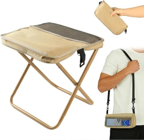 MGUOXA Portable Folding Stool 2-in-1 Camping Chair with Sling Bag Lightweight 12inch /264lbs Load Collapsible Stool Seat for Adults Camping Fishing Hiking BBQ Travel Rest(Yellow)