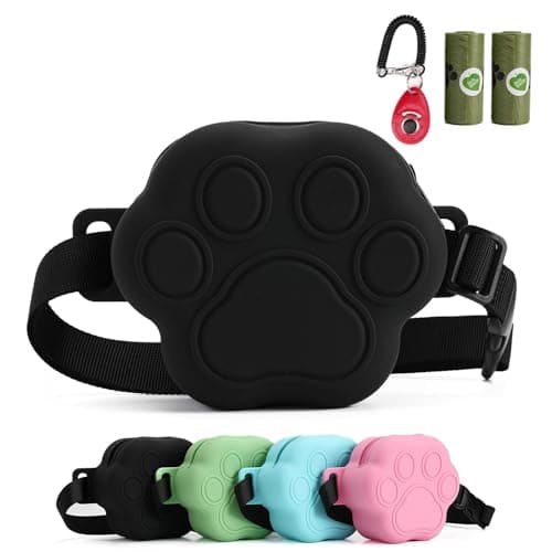 WINPAWS Dog Treat Pouch with Training Clicker and 2 Poop Bags, 1.8 Cup Small Sealable Zipper Silicone Fanny Pack with Waist Belt, Pet Puppy Training & Walking Essentials (Black)