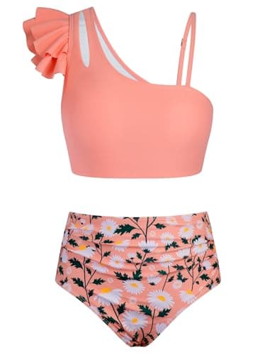 Seanrui Bikinis for Teens Size 14 Girls Two Piece Swimsuit Swimwear with Swim Shorts Orange - Image 1