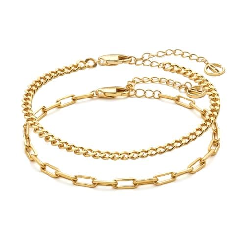 Cicy Bell 18k Gold Plated Bracelets for Women Trendy Dainty Stackable Square Star Wave Bamboo Curb Snake Heart Paperclip Figaro Mirror Chain Link Bracelet Sets Minimalism Accessories Gifts - Image 1