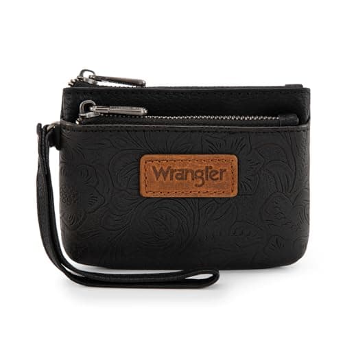 Montana West Wrangler Coin Purse for Women RFID-blocking Floral Embossed Change Pouch Wristlet Wallet Lightweight Portable Wallets Black - Image 1