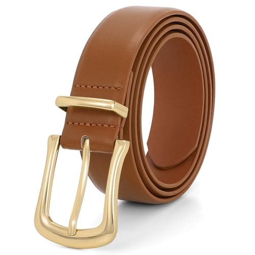 Women's Leather Belt for Jeans Pants Fashion Ladies Dress Belt Waist Belt with Gold Buckle,Brown,XL - Image 1