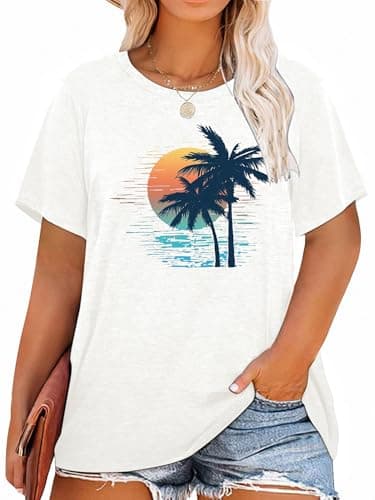 HDLTE Plus Size Beach Shirts for Women Short Sleeve Hawaiian Shirt Casual Vacation Blouses (White, 4X) - Image 1