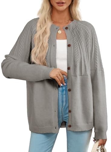 Dokotoo Cardigan Sweaters for Women Lightweight 2026 Fall Outfits Fashion Trendy Women's Open Front Long Sleeve Crewneck Crochet Knit Womens Cardigans Winter Sweaters Gray - Image 1