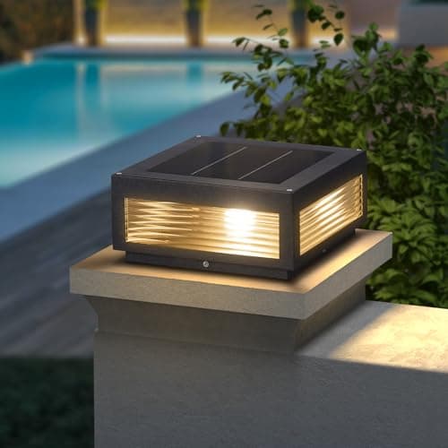 PAKEDANDUN Solar Post Light,11.81''x11.81'' Waterproof Column Pillar Lights Dusk to Dawn Modern Lamp Posts 3000K LED E26 Bulb Decoration Lantern for Garden Fence Patio Driveway - Image 1