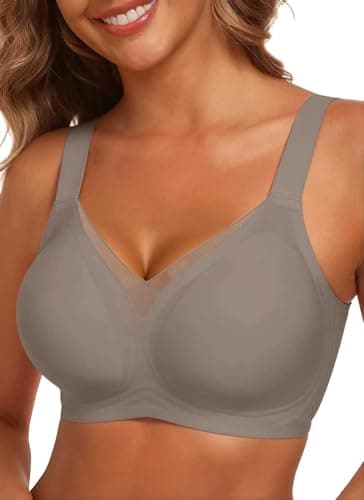 AYIFU Womens Wireless Bras Comfortable V Mesh Full Coverage Seamless Bralette Supportive No Underwire Tshirt Everyday Bra (Taupe Brown, M)