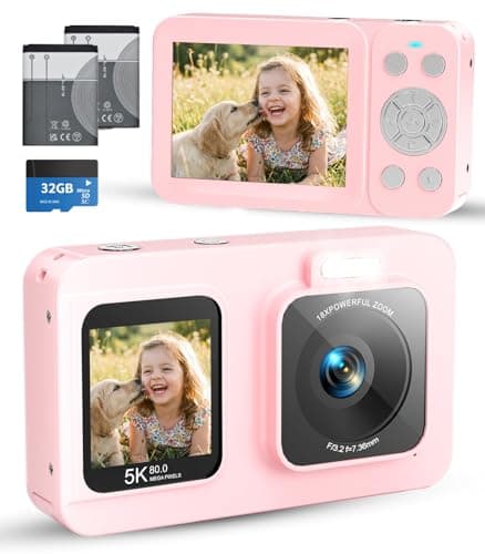 5K 80MP Digital Camera for Photography, Point and Shoot Vlogging Camera with Dual Screen, 18X Zoom & Auto Focus, Compact Camera for Kids Teens Beginners, IMX258 Sensor, Webcam Mode, Pink - Image 1