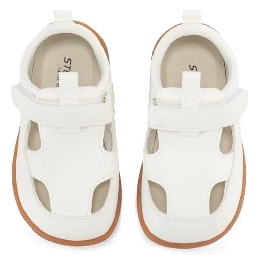 STQ KIDS Toddler Wide Toe Box Girls Sandals Baby Flats Zero Drop with Hook and Loops Non-Slip Summer School Uniform Shoes White Toddler 9 - Image 1