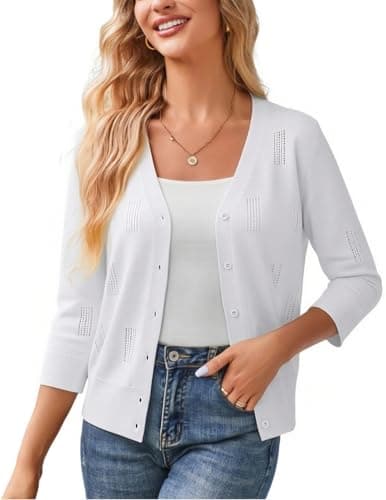 GRACE KARIN Women Black Sweaters for Women, Summer Cropped Bolero Shrug, Open Front V Neck Sweater Tops White L - Image 1