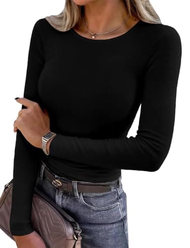 Totatuit Fitted Crew Neck Long Sleeve Top Women Soft Rayon Blend Stretchy Slim Fit Everyday Casual Basic Shirt XX-Large Black - Image 1