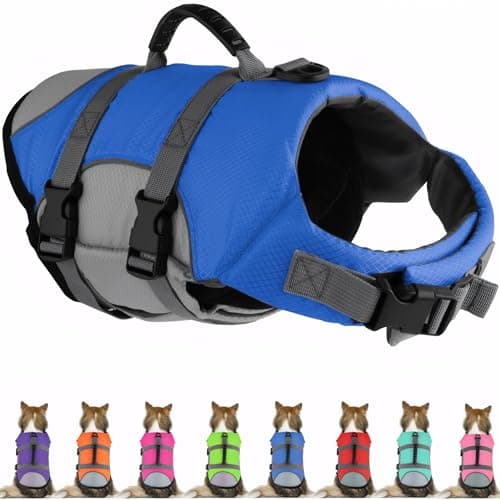 Mklhgty Dog Life Jacket, Reflective Adjustable Dog Life Vest with Rescue Handle for Swimming and Boating, Ripstop Pet Safety Life Preserver for Small, Medium and Large Dogs - Image 1