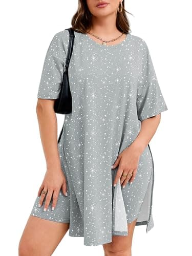 AusLook Plus Size Lounge Set for Women 2 Piece Outfit Oversized Tunic Top and Biker Shorts 5X Matching Set Side Slit Casual Comfy Summer Outfit Travel Airport Look Maternity Friendly Sets - Image 1