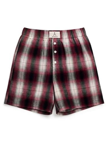 ANRABESS Shorts for Women 2026 Summer Casual Lounge Pajama Sleep Gingham Boxer Shorts Soft Comfy Beach Pj Bottoms Pockets Red Black Plaid Small - Image 1