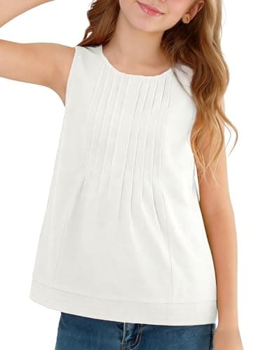 XMWEALTHY White T Shirts for Kids Girls Casual Summer Tops Spring Cute Sleeveless Blouses Teens Plain Crewneck Ruffle Tops 5-6T - Image 1