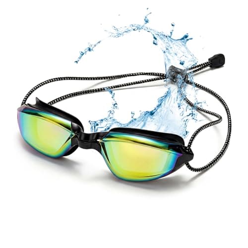 Aegend Swimming Goggles with Adjustable Bungee Strap - No Leak Anti-Fog Swim Goggles for Adults Men Women, Comfort Fit Mirrored/Clear Lens for Laps & Open Water - Image 1