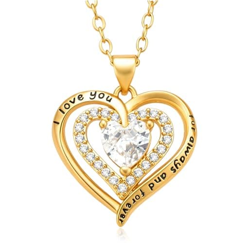 Caelishel 14K Gold Plated Dainty Double Heart Necklace, Cubic Zirconia Clavicle Pendant Adjustable Chain for Women(Gold) - Image 1