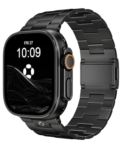FiNESTONE Titanium Band for Apple Watch ULTRA & ULTRA 2 - Adjustable Apple Watch ULTRA Band 49mm - Magnetic Clasp and DLC Coating - Pure-Titanium, Lightweight, Black - Image 1