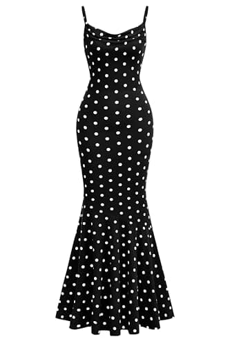 PRETTYGARDEN Womens Summer Dresses 2026 Polka Dot Spaghetti Strap Cowl Neck Bodycon Wedding Cocktail Mermaid Maxi Dress(Dot Black White,X-Small) - Image 1