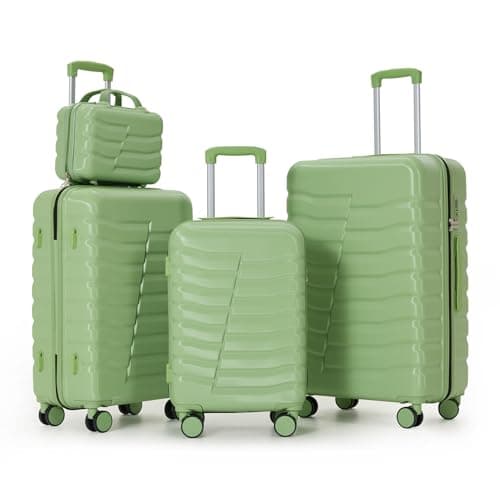 GettBetter Luggage Sets PC Hardshell Durable Suitcase Sets Double Spinner Wheels TSA Lock Zippers 4 Piece Luggage Set for Women Men,Back to School,Avocado Green(14/20/24/28 inch)