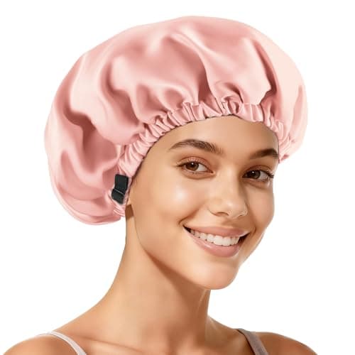 Zixsavk Adjustable Double Layer Silk-Satin Hair Bonnet for Sleeping Women – Anti-Frizz Curly Hair Sleep Cap, Hair Protector for Night, Moisture Retention Soft Bonnet for Natural Hair (pink,Large)