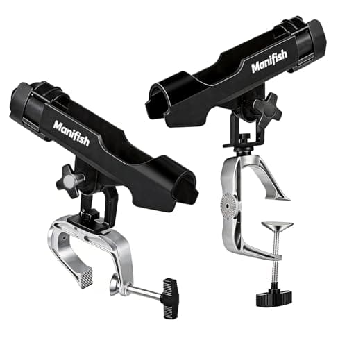 Manifish 2 Pack Fishing Rod Holders for Kayak & Boat, 360° Swivel Clamp Rod Holder with Enlarged Base, Fits Round Square Tubes, Jon Boat, Canoe, Fishing Accessories - Image 1