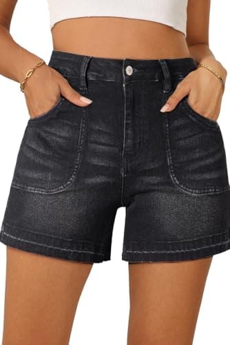 Dokotoo Ladies Jean Shorts Trendy Stretchy High Waisted Straight Leg Frayed Raw Hem 2026 Cute Denim Shorts with Pockets,Black 40 - Image 1