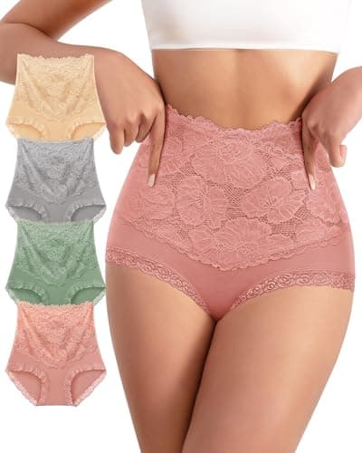 YDQ Womens High Waisted Cotton Underwear Pack Lace Ladies Paintes Sexy Postpartum Breathable Post Partum Moisture Wicking Multi S - Image 1
