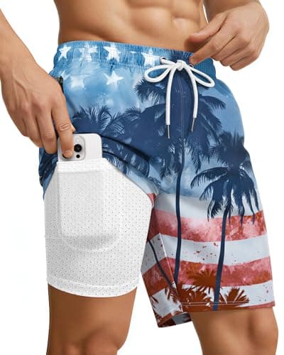Yufawow 9 Inch 9in Men Swim Trunks Compression Liner Quick Dry Drawstring Male Swimwear Swimsuit Swimtrunks Bathing Suit Fair Beach Water Shorts Big Tall Long Plus Size Large 3XL 4XL 5XL American - Image 1