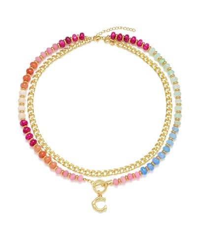 MIFYNN Colorful Beaded Necklace for Women Layered Trendy 14K Gold Plated Initial Chunky Chain Necklaces Rainbow Beads Choker Boho Summer Beach Jewelry (gold, C)