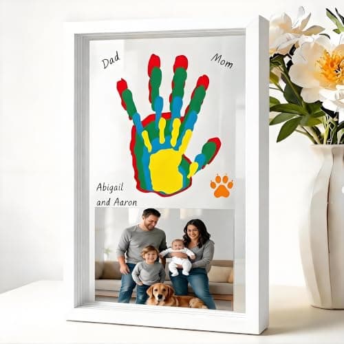 Hzorille Family Handprint Kit, Landscape 3D Floating Keepsake Frame, Non-Toxic Paint, Baby Shower & New Parents Gift (White Vertical) - Image 1