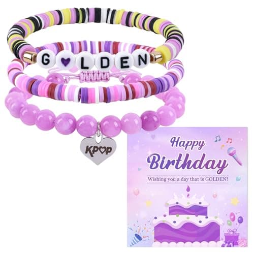 JIANZHEN KPop Bracelet Merch Stuff and Birthday Card Korea-Pop Demon Christmas Jewelry Birthday Party Decor Cosplay Outfits Accessories for Gir Women Daughter Sister Fans (Dreamy Purple) - Image 1