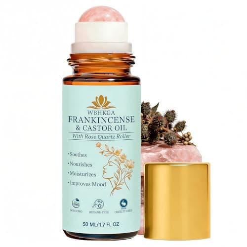 Castor Oil & Frankincense Real Rose Quartz Roll On, 50ml / 1.7 fl.oz - Image 1