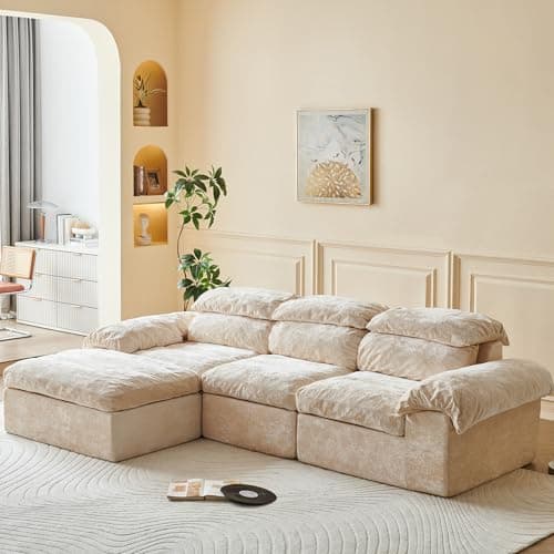 Ayovoch Boneless Couch, L Shaped Cloud Couches for Living Room, Comfy Fluffy Modular Sectional Sofa, Deep Seat Memory Foam Lounger with Left Facing Chaise, Free Combination, Beige - Image 1