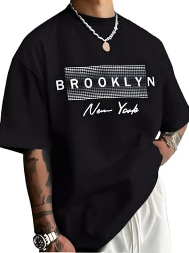 GORGLITTER Men's Oversized Graphic Drop Shoulder Tshirt Round Neck Short Sleeve Loose Casual Tee Top Black and White XX-Large - Image 1