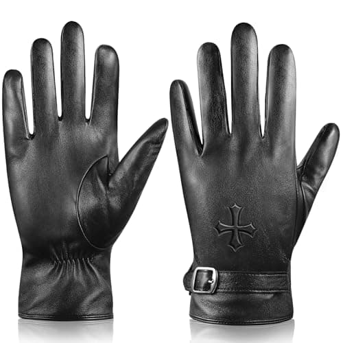Aegend Sheepskin Leather Gloves,Cross Jesus Faith Christmas Gift-Thermal Winter Glove Warm Lining Full Hand Touchscreen/Black - Image 1
