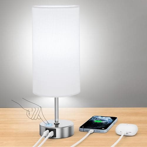 ROTTOGOON 12.8" Touch Control Table Lamp, 3-Way Dimmable Small Bedside Nightstand Lamp with 2 USB Ports, Modern Table Lamps with 6500K Daylight LED Bulb for Bedroom Living Room - Image 1