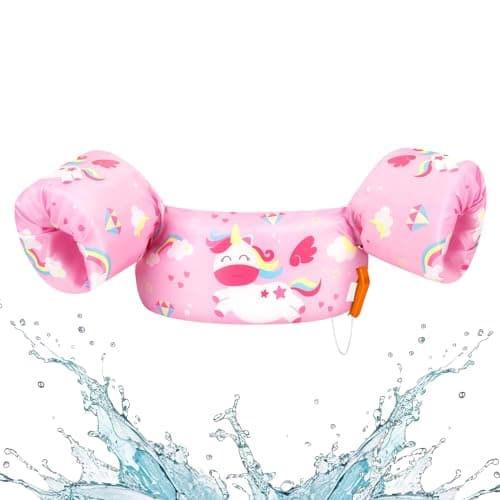HeySplash Swim Vest for Kids, Toddler Pool Floaties Fit 22-55 Lbs, Swimming Vest with Adjustable Strap, Swim Jacket Water Wings Arm Floats, Puddle Sea Beach Boat Jumper Boys Girls, Pink Unicorn - Image 1
