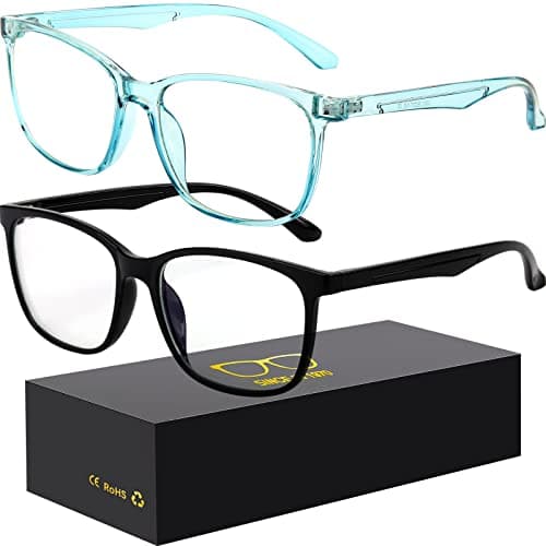Oilway Blue-Light Blocking Glasses Computer Reading/Gaming/TV/Phones Glasses Fashion Anti Eyestrain Glasses for Women Men(A6 Black + Blue)